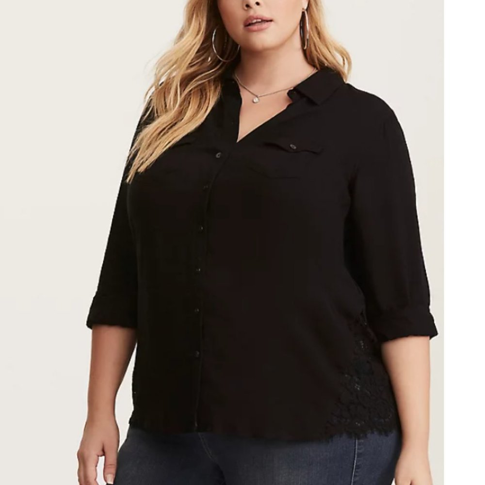 TORRID LACE INSET CAMP SHIRT